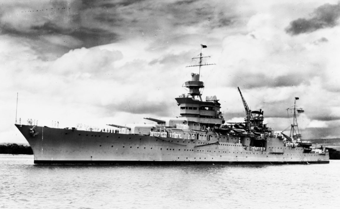 The USS Indianapolis, a heavy cruiser that saw action during World War Two before it was torpedoed and sunk late in the war.